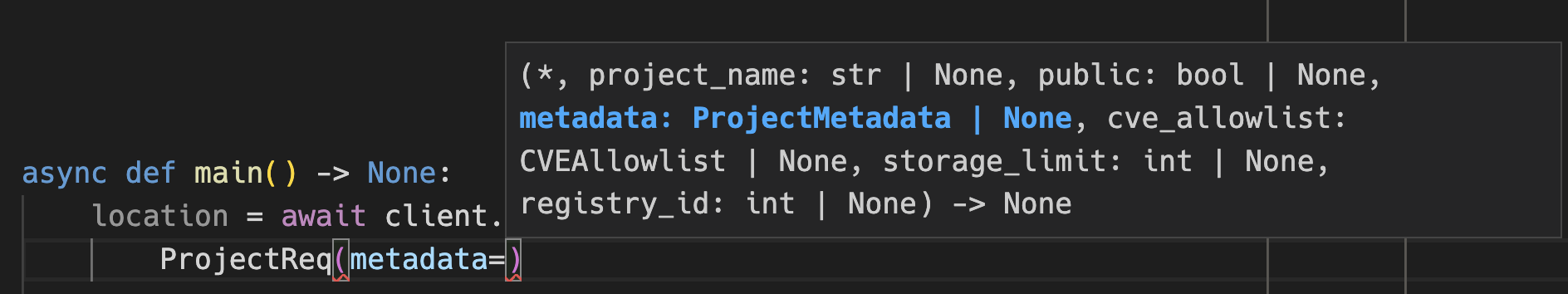 IDE screenshot showing the type of a model field that is also a model